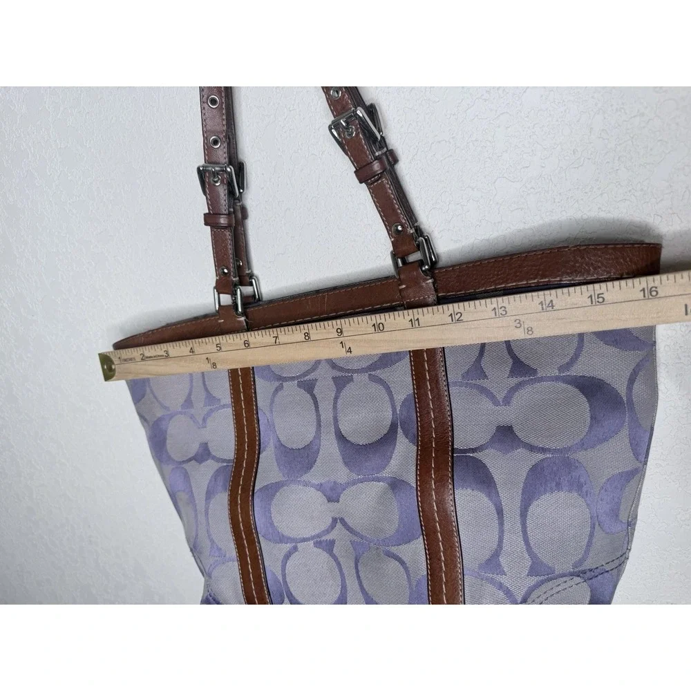 Y2K Coach Signature Jacquard Tote Shoulder Bag Purple Monogram F13097 Purse Rare